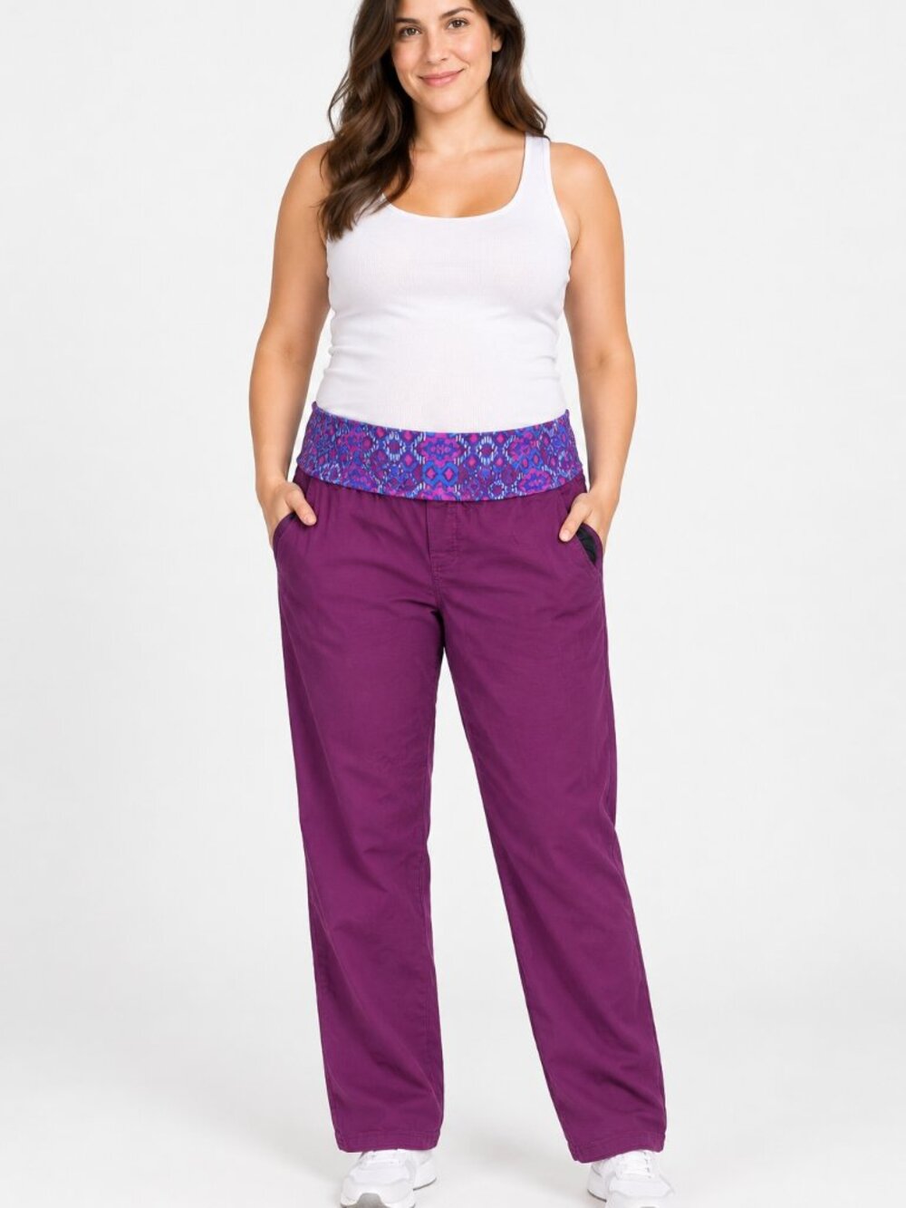 prAna Women’s M Plum Roll Over Waist Pull On Pants Pockets